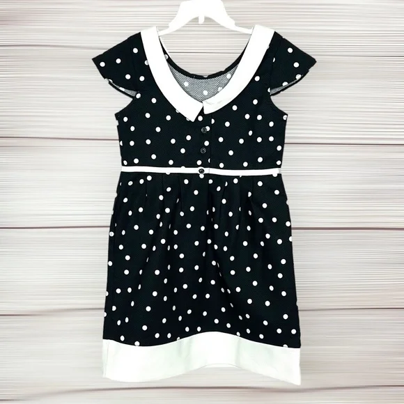 NWT Janie and Jack Cotton Dress Black and White Polka Dot Cap Sleeves size 7 - Picture 6 of 11